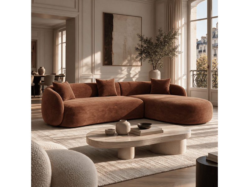  Canapé d'angle droit 4 places en velours texturé terracotta celine 1CELADVTTC - Conforama B