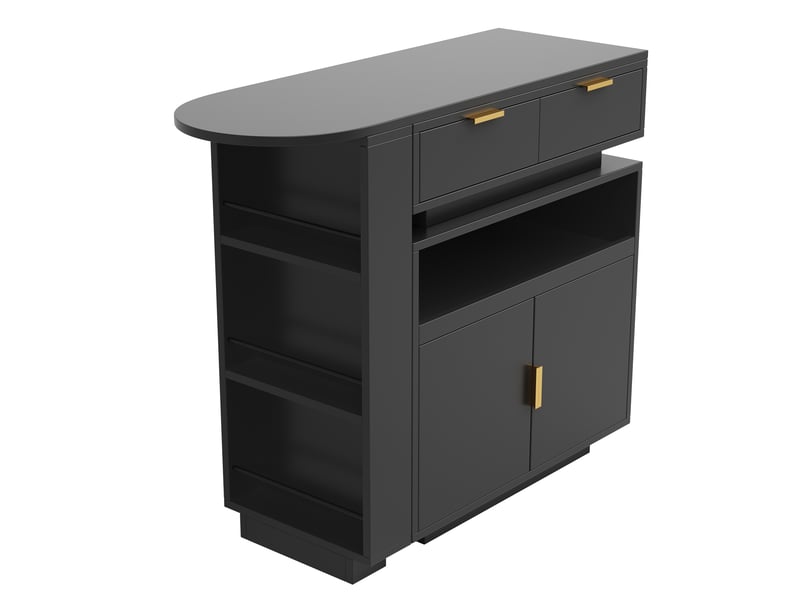 Ilot central cuisine extensible avec rangement, table de bar pivotante à 360° avec éclairage led, meuble de cuisine en bois mdf, noir  - Conforama W