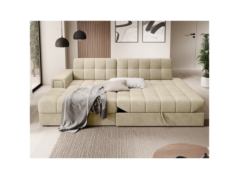  Canapé d'angle convertible cubito beige 240 cm avec coffre de rangement et couchage  - Conforama B