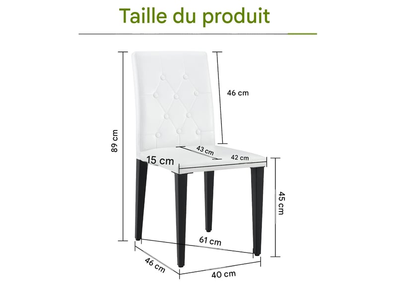  Lot de 4 chaises de salle à manger en similicuir blanc, pieds en métal noir W3658P405578 - Conforama C
