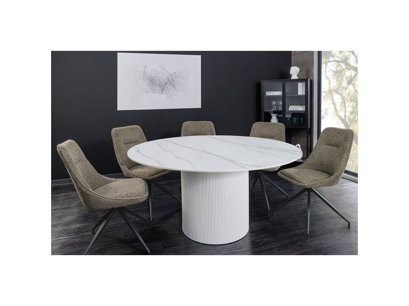 Table de salle à manger lumea – ronde 120 cm – effet marbre blanc – pied central large – style contemporain - Conforama C