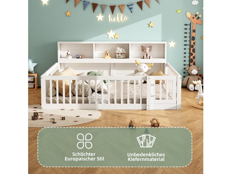  Lit enfant 140x200 cm avec rangements et barrières ouvrantes blanc  - Conforama E