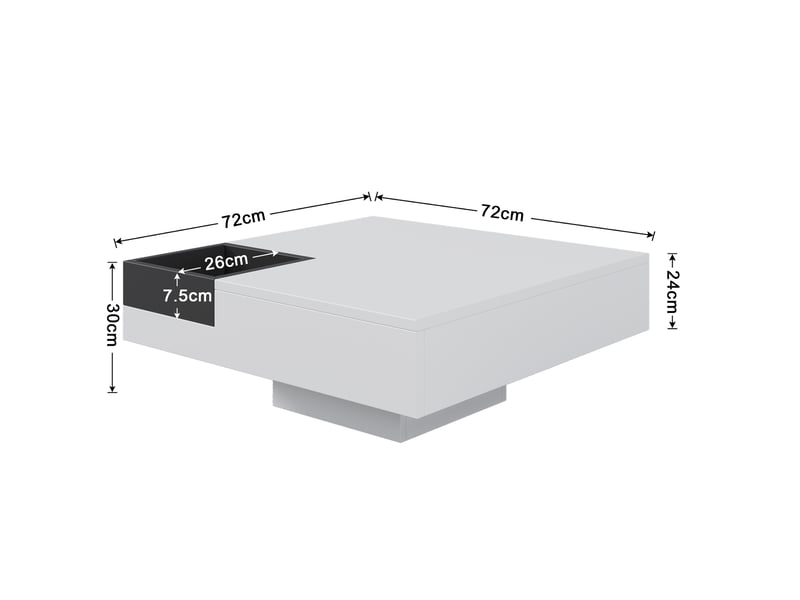  Table basse, table de salon laquée brillante, table d'appoint avec coffre de rangement amovible, color block blanc et noir, 72 x 72 x 30 cm, avec éclairage led.  - Conforama C