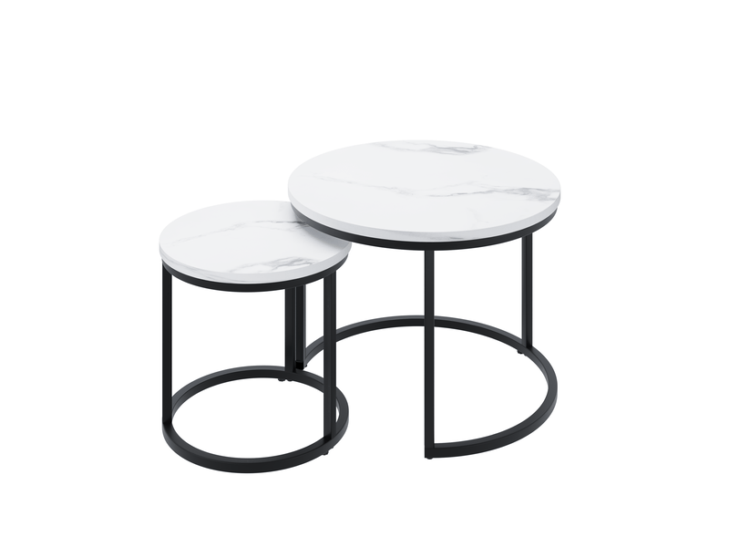  Tables basses gigognes rondes 60x45+40x40 cm, lot de 2, table de salon, grand gain de place, métal et aggloméré, blanc  - Conforama A