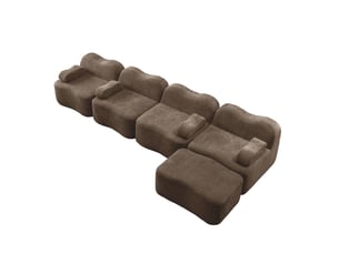 Canapé d'angle modulaire en l 4 places avec ottoman marron en velours
