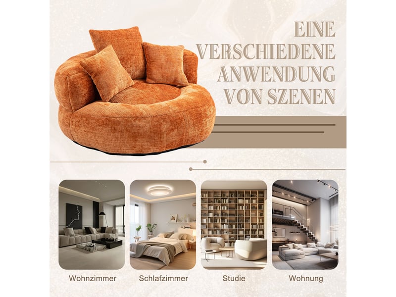  Fauteuil pouf de sol en tissu chenille orange avec trois coussins W3056P262421 - Conforama E
