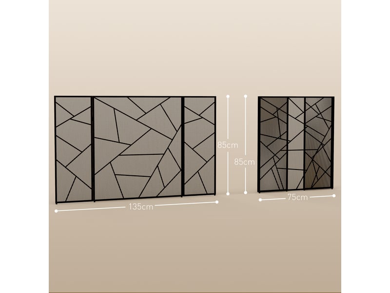  Pare feu cheminée pliable 3 panneaux en acier avec décor géométrique et pieds antidérapants, 135l x 1,2p x 85h cm, noir  - Conforama E