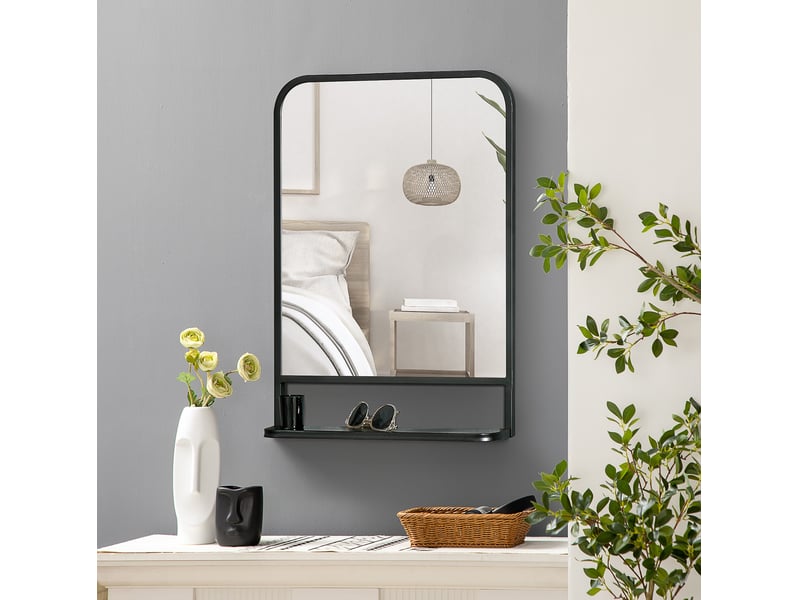  Miroir mural avec tablette 70x50 cm rectangulaire métal noir  - Conforama C