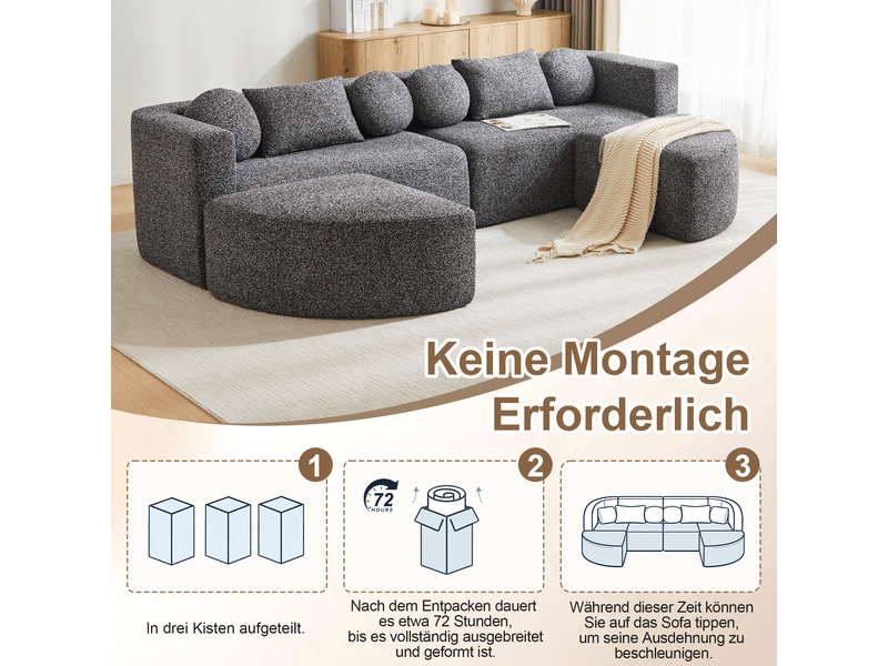  Canapé modulable noir convertible chenille 292cm  - Conforama C