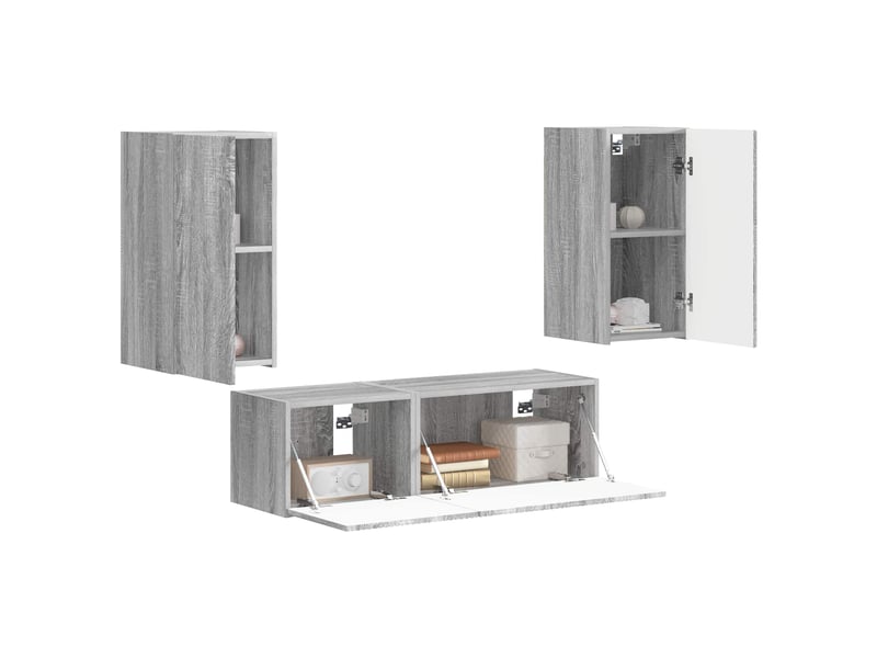  Ensemble de meuble tv - banc tv - meuble de rangement mural 4 pcs gris sonoma bois d'ingénierie  - Conforama C