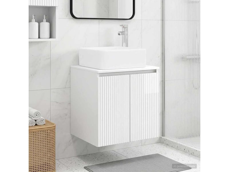 Vanité de lavabo mural, meuble de rangement blanc brillant 53x35x63 cm - Conforama B