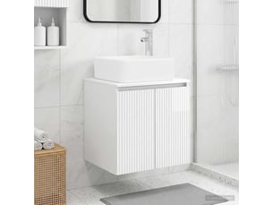 Vanité de lavabo mural, meuble de rangement blanc brillant 53x35x63 cm