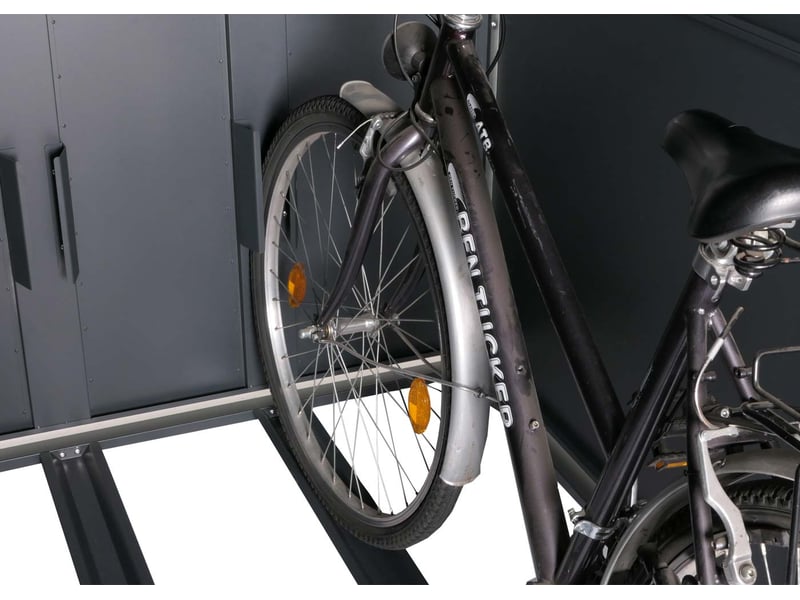  Garage à vélos double abri métallique verrouillable avec rails 160 x 113 x 209 cm en fer anthracite 04_0006963  - Conforama E