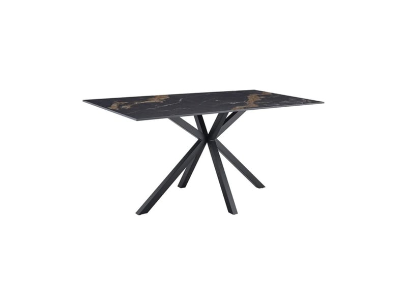  Table solara 160 cm en céramique noire effet marbre sable avec pied étoile – 6 places  - Conforama A