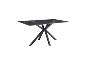 Table solara 160 cm en céramique noire effet marbre sable avec pied étoile – 6 places