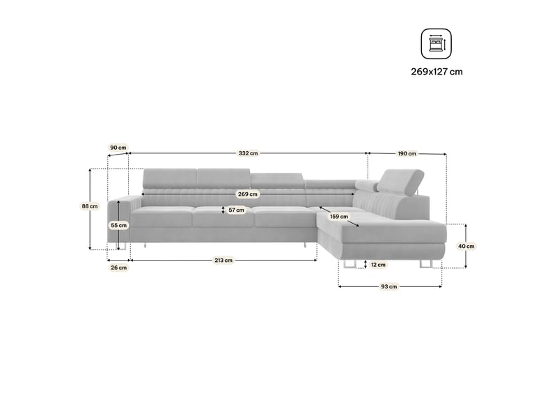 Canapé d'angle hestion, velours crème - Conforama E