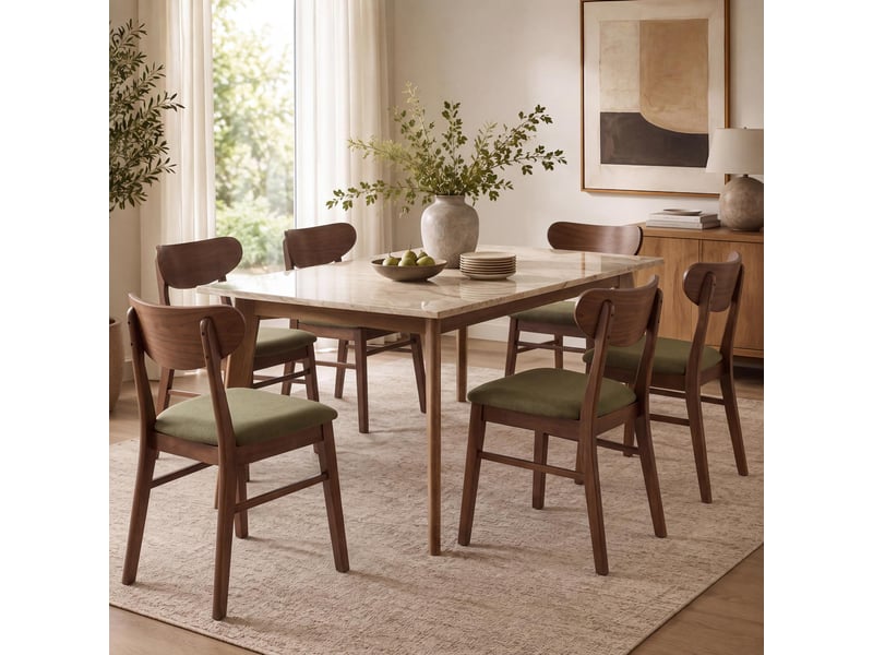  Lot de 6 chaises de salle à manger hwc-m59, chaises de cuisine, tissutextile, bois massif - piètement foncé, vert foncé  - Conforama B
