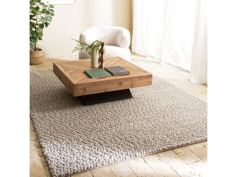  Quentin - tapis rectangulaire 300x400cm en laine bouclée couleur gris  - Conforama B