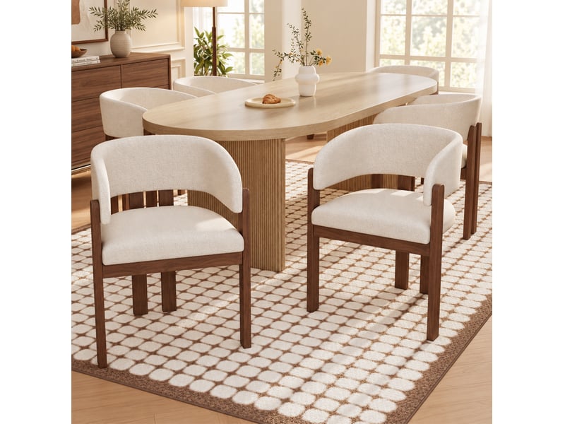  Lot de 2 chaises de salle à manger avec accoudoirs, bois, bouclette beige noyer  - Conforama E