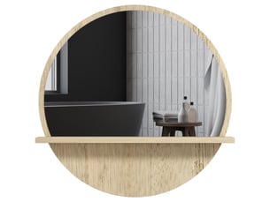 Miroir rond mural de salle de bain avec 1 étagère de rangement - ø 45 x 10h cm - panneau de particules