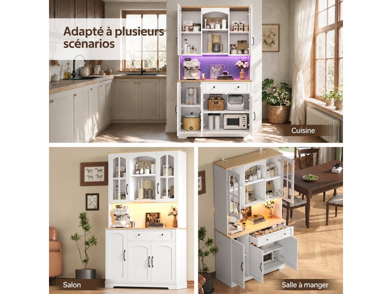 Meuble de cuisine muvano, buffet haut de cuisine blanc avec éclairage led multicolore, 100 × 38 × 178 cm - Conforama B