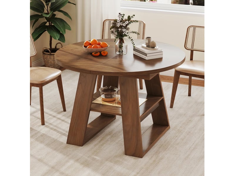  Table à manger extensible 150x110x75 cm avec rangement mdf noyer  - Conforama C
