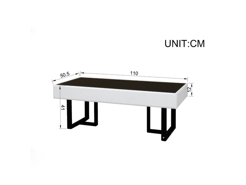  Table basse design 110x50,5x41 cm plateau noir laqué brillant résistant piétement métal mdf et particules noir et blanc  - Conforama C