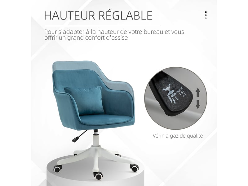  Chaise bureau velours fauteuil massant coussin lombaire hauteur réglable pivotant 360° bleu  - Conforama D