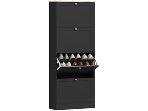 Meuble à chaussures 24 paires, armoire à chaussures avec 4 tiroirs rabattables, étagères réglables, 60x23,5x153cm, noir