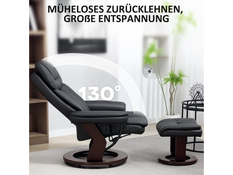  Fauteuil relax noir avec repose-pieds, pivotant à 360°, inclinable à 130°, en simili cuir pour salon  - Conforama D