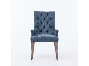 Chaise de salle à manger 57x69x100.5cm - avec accoudoirs et pieds galbés en bois massif - chenille - bleu