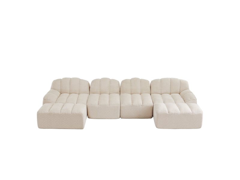 Canapé modulable 4 places en u avec 2 poufs beige blanc - 366 x 165 x 79 cm  - Conforama A