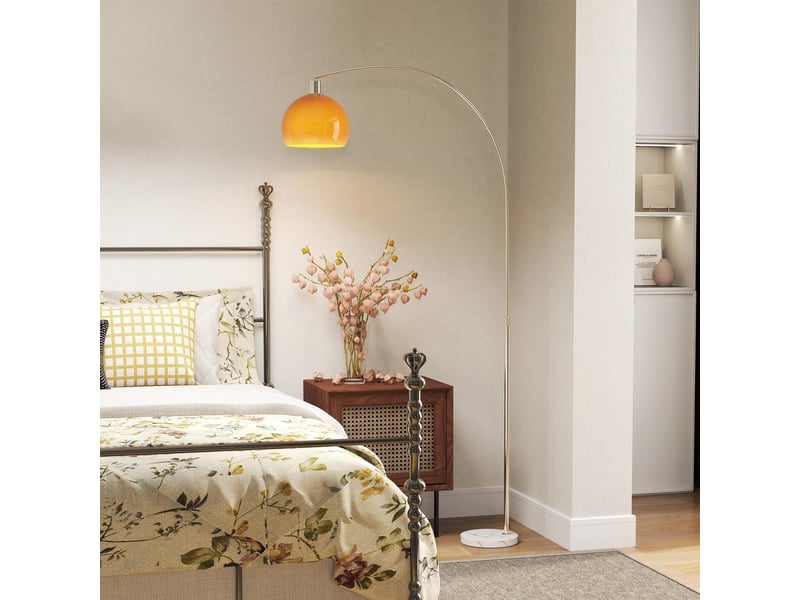  Lampada da terra ad arco con interruttore a pedale, in marmo, metallo e plastica, bianco e arancione, 26x90x180 cm  - Conforama A