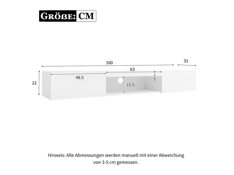  Meuble tv mural blanc brillant 160 x 31 x 22 cm avec éclairage led  - Conforama E