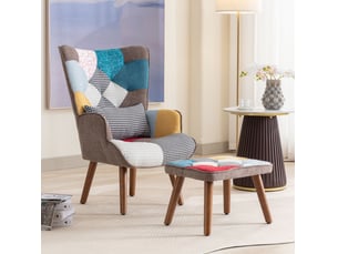Fauteuil 69x95,5x51 cm avec repose-pieds, coussin confortable, design vivant, idéal tout espace, assise mousse, colorée