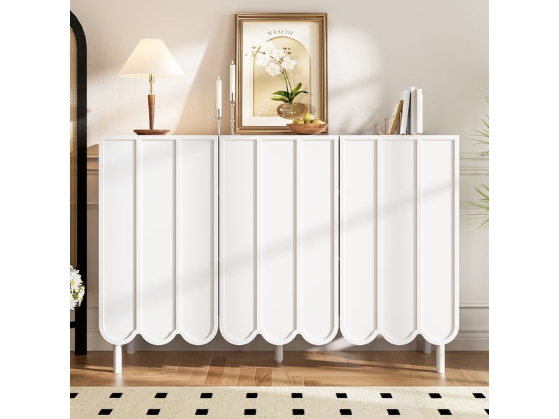  Buffet 120x35x80 cm - 3 portes ondulées - sans poignées - étagères réglables - blanc GL Store - Conforama B