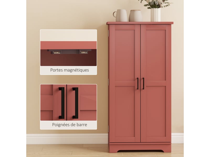  Buffet cuisine armoire de cuisine 5 niveaux avec portes et étagères réglables 60l x 40p x 120h cm grain de bois rouge  - Conforama R
