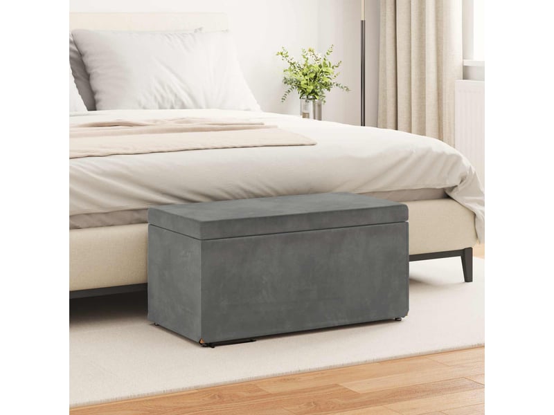  Tabouret bas, ottoman gris foncé 81x41x40 cm velours et bois composite  - Conforama B
