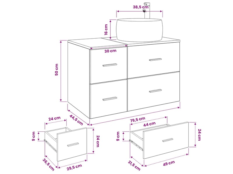  Ensemble de mobilier de salle de bain 2 pc bois ancien cf64029  - Conforama E
