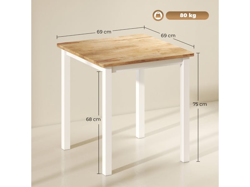 Table de salle à manger pour 2 à 4 personnes avec piétement renforcé, en bois d'hévéa, chêne, 69 × 69 × 75 cm - Conforama D