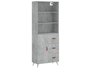 Buffet haut - bahut - meuble de rangement gris béton 69,5x34x180 cm bois d'ingénierie