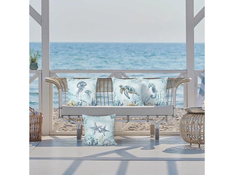  Housse de coussin côtier 45 x 45 cm tortue marine hippocampe étoile de mer plage bleu décoratif taie d'oreiller pour canapé chambre maison 4 pièces  - Conforama C