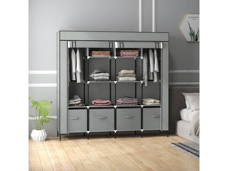  Armoire en tissu gris foncé pliante avec penderie et tringle, meuble de rangement portable, 166x42,5x169,5 cm  - Conforama B