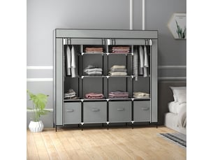 Armoire en tissu gris foncé pliante avec penderie et tringle, meuble de rangement portable, 166x42,5x169,5 cm