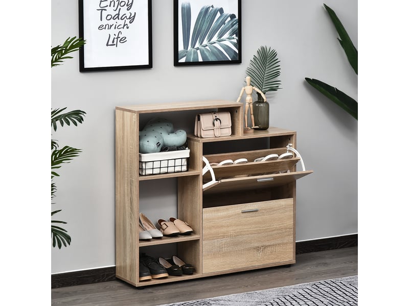  Meuble à chaussures en bois avec étagères et compartiments, meuble à chaussures pour entrée, 101,5 x 25,5 x 98 cm  - Conforama C