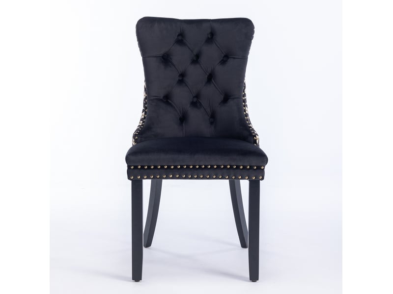  Lot de 2 chaises de salle à manger 65x50x95 cm noires en velours, dossier capitonné à motif géométrique  - Conforama B