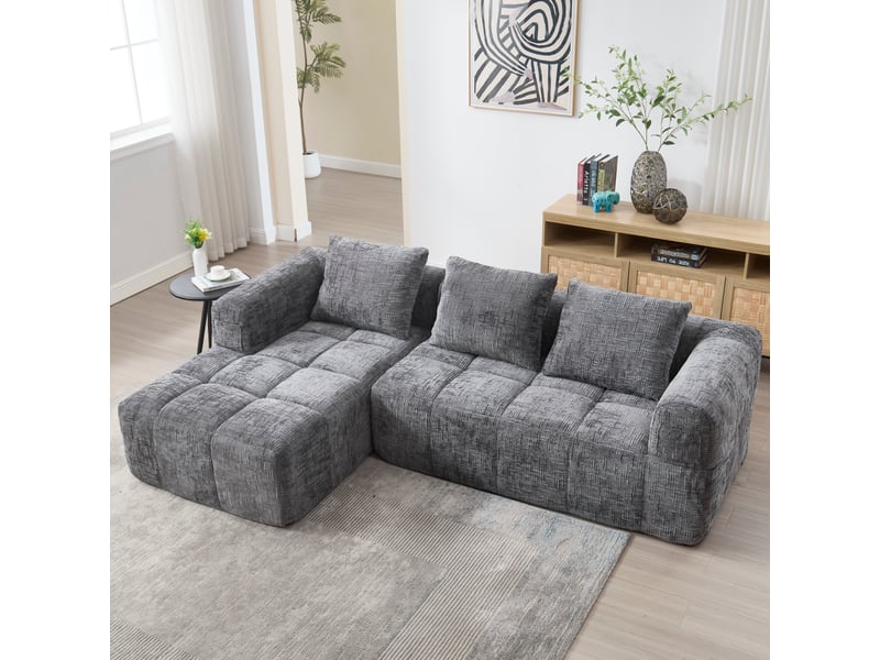  Canapé d'angle gauche fixe 3 places tissu gris Canapé d'angle gris - Conforama B