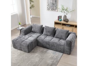 Canapé d'angle gauche fixe <strong>MERAX</strong> <strong>Canapé d'angle gris</strong> 3 places Tissu gris