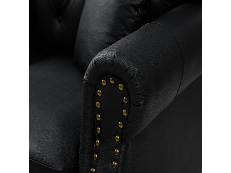 Fauteuil chesterfield fixe 1 place capitonné en simili noir 105 x 76 x 86 cm, coussin inclus, pour salon ou accueil 105X76X86cm - Conforama E