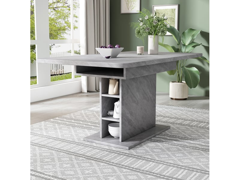 Table à manger extensible 110-130x70x75 cm, coloris gris, motif imitation marbre, aggloméré, rectangulaire, rangement intégré - Conforama B